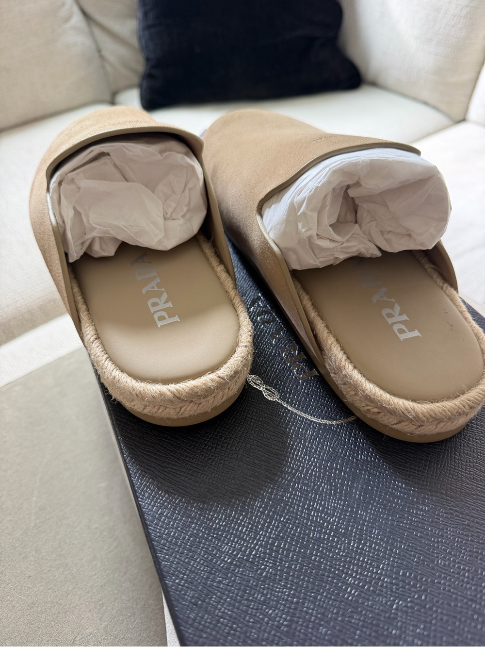Prada Men’s or Women’s Suede Slip-On Mules in Light Brown - Picture 3 of 6
